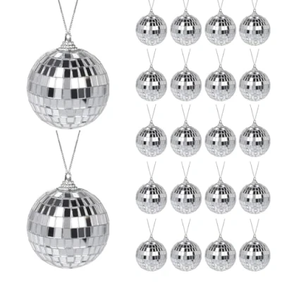 Afbeelding van BELIHOME Disco spiegelbal, 24 stuks zilveren spiegelballen om op te hangen, discoballen voor kerstboom, bruiloft, thuis, feest, verjaardagsfeest, decoratie, lichteffect, diameter 4 cm