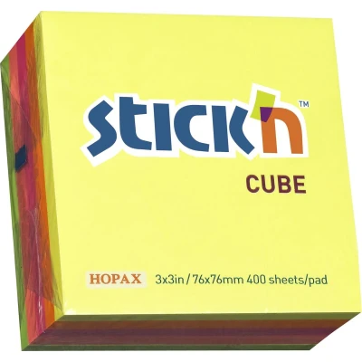 Afbeelding van Stick&#039;n sticky notes Kubus memoblok 76x76mm Neon Kleuren 400 memoblaadjes