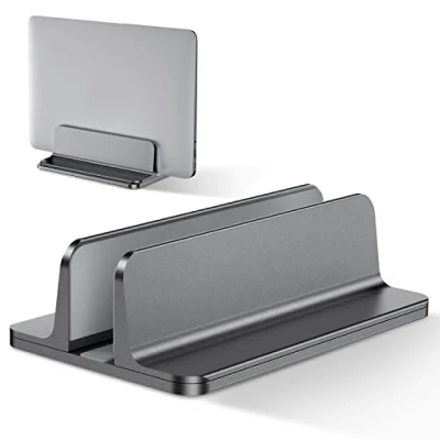 Afbeelding van Bewahly Verticale laptopstandaard, aluminium verstelbare notebookstandaard, ruimtebesparende houder voor MacBook Pro/Air, iPad, Samsung, Huawei, Surface, Dell, HP, Lenovo en andere (grijs)