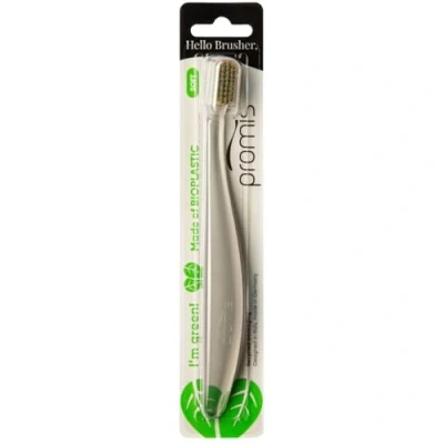 Afbeelding van promis brush duurzame tandenborstel gemaakt van hernieuwbare grondstoffen bioplastic zachte 6750 borstelharen gerecycleerde verpakking in DuitslanDuitsland Italiaans design ergonomische handgreep (singlepack, rainbow)