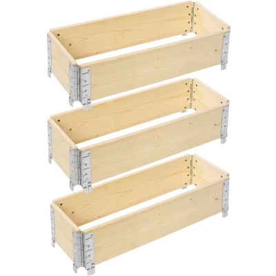 Afbeelding van Garronda Palletrand 3 Pack 80x30x20 cm Natuurlijk Bloemen Kruiden Palletframe Natuurlijke Verhoogde Bloembedden GD BUD PAL