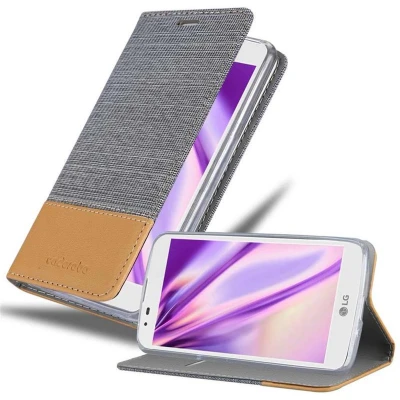 Afbeelding van Cadorabo Hoesje geschikt voor LG K7 2016 in LICHTGRIJS BRUIN Beschermhoes met magnetische sluiting, standfunctie en kaartvakje Book Case Cover Etui