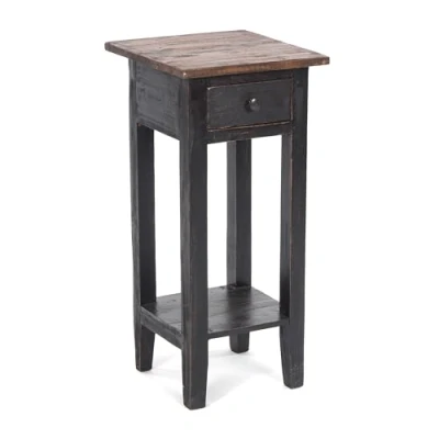 Afbeelding van Vintage TELEFOONTAFEL Lade 65 Mahonie gerecycled hout, 65x31x31cm (hxbxd) Bijzettafel, Shabby Design Kleur: 04 zwart naturel