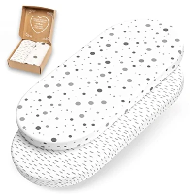 Afbeelding van mimaDU® Premium hoeslaken voor kinderwagen, babyhoeslaken, matrasbeschermer bedje kinderwagen 70x37, 70x32, 75x35 cm 100% Öko Tex katoen (strepen, punten).