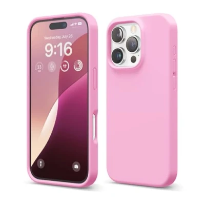 Afbeelding van elago Compatibel met iPhone 16 Pro Hoesje, Premium Liquid Silicone Volledige Beschermende Cover, Schokbestendig, Slank Telefoonhoesje, Krasbestendige Zachte Microvezel Voering (Felroze)