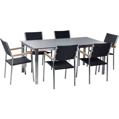 Afbeelding van Beliani COSOLETO/GROSSETO Tuintafelset Zwart Veiligheidsglas, RVS