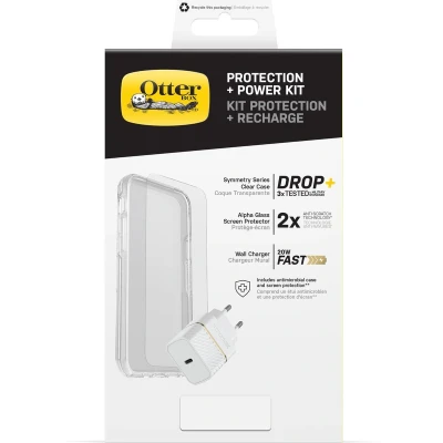 Afbeelding van OtterBox Drop Protection Bundel voor Apple iPhone 13 Pro Max, Symmetry Clear Dunne Beschermende Hoes, Alpha Glass Screenprotector enEU USB C 20W PD, Wit
