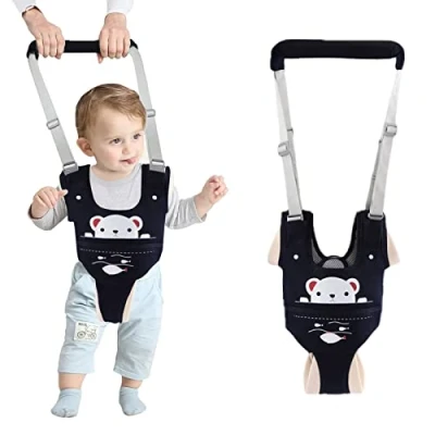 Afbeelding van IULONEE Verstelbare Baby Wandelen Harnas Handvat met Afneembaar Kruis Loophulp Staan lopen leren Helper Wandelaar Veiligheidslijn voor Babywandelaars van 9 24 Maanden (Donkerblauwe Beer)