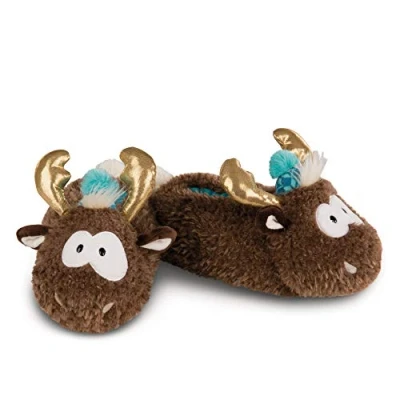 Afbeelding van NICI rendier Reny Heart Pluche Pantoffels Kinderen antislip Warme knuffeldier huisschoenen winter voor meisjes en jongens 34 37 M. M bruin