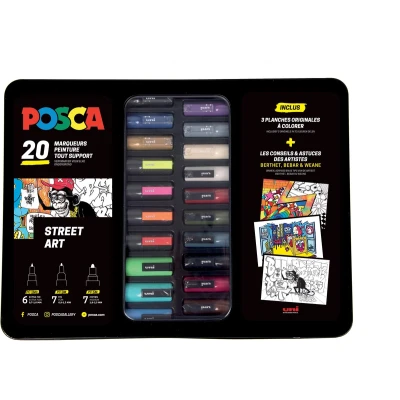 Afbeelding van Posca paintmarkers, metalen doos van 20 stuks, in geassorteerde kleure
