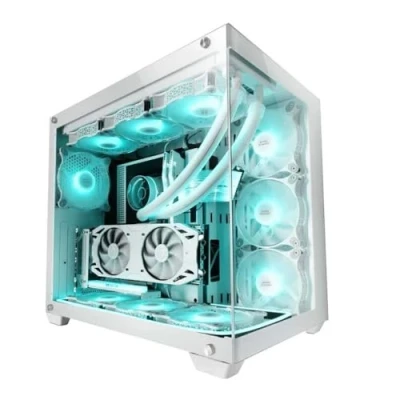 Afbeelding van MARSGAMING MCV4W Mars Gaming MCV4 Wit Custom XXL EATX Tower Frameloos Front en Side Tempered Glass Window Dual Chamber Modular Structuur