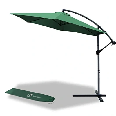 Afbeelding van vounot 3M zeshoekige zweefparasol met zwengel anti terugslag kantelbaar canvas 180 g/m² uv bescherming hoogte 235 cm 6 stalen stangen incl. beschermhoes groen