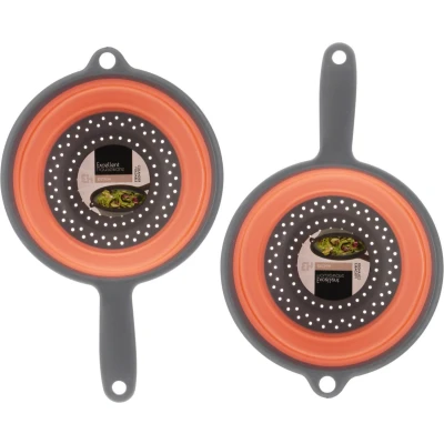 Afbeelding van Excellent Houseware opvouwbaar vergiet 2x oranje/grijs 23 cm Vergieten