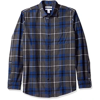 Afbeelding van Amazon Essentials Men&#039;s Flanellen overhemd met lange mouwen (verkrijgbaar in grote en maten), Blauw Houtskoolzwart Plaid, M