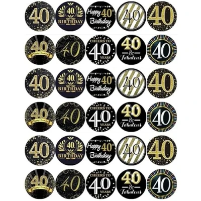 Afbeelding van 30 40e Verjaardag Zwart En Goud Cupcake Toppers Eetbare Wafer Papier Fairy Cake Verjaardagstaarten