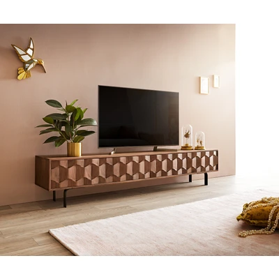 Afbeelding van Tv meubel Fevo Acacia Bruin 200 cm 4 deuren L pootjes lowboard