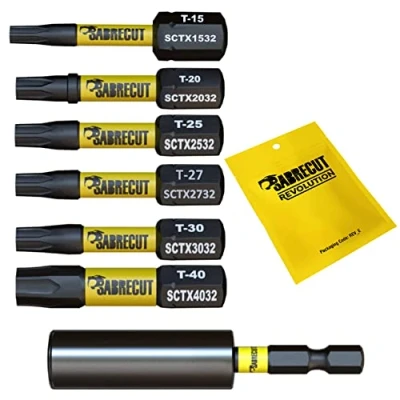 Afbeelding van 7 x SabreCut SCRK32TX 32mm T15 TX15 T20 TX20 T25 TX25 T27 TX27 T30 TX30 T40 TX40 Magnetische slagschroevendraaier driver bits set Torx Heavy Duty compatibel met Dewalt Milwaukee Bosch Makita en meer