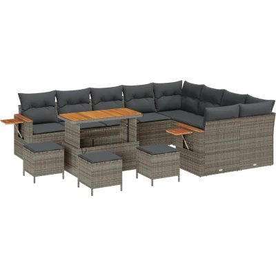 Afbeelding van vidaXL 13 delige Tuin Sofa Set met Kussens Grijs Poly Rattan Acacia