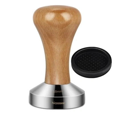 Afbeelding van hicoosee Espresso tamper, 58 mm koffietamper van roestvrij staal, espressostempel voor koffiezetapparaat, zeefdrager