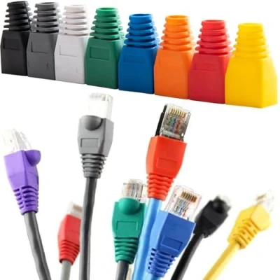 Afbeelding van MINGZE 100 Stuks Crystal Head Sheath Netwerkkabel Beschermhoes, RJ45 CAT5 CAT5E CAT6 Ethernet Trekontlasting Kabelschoen Connectorafdekking Stekker Boot Cap Plug Jack Sleeve Gemengde Kleur