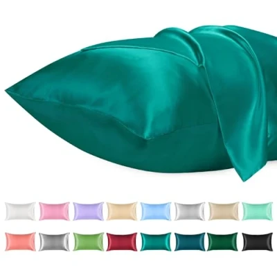 Afbeelding van Lirex 2 Pack Satijnen Kussenslopen, Standaard Formaat Zacht Effen Kleur Microfiber Kussensloop, Envelop Sluiting Kreukvrij Vervagingsbestendig Ademend (40x70 cm, Aquamarijn)
