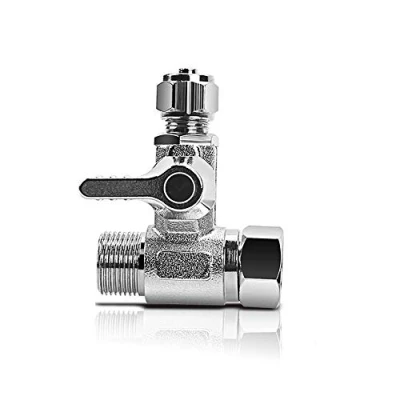 Afbeelding van Frizzlife Messing voedingswateradapter EU standaard, 3/8&quot;, 3/8&quot; Comp en OD compressiehoek stopventieladapter voor waterleiding omgekeerde osmose waterfilters ijsmachine