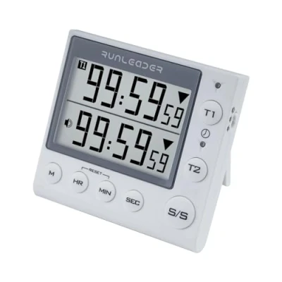 Afbeelding van Jayron 2 kanaals Timer met klok Kookwekker Magnetisch Countdown Digitale Wekker Minuut/Seconde Bureauklok Elektrische Stopwatch voor Koken(wit)