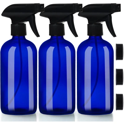 Afbeelding van Belle Vous Navulbare Lege Blauw Glazen Spray/Verstuiver Flessen (3 Pak) 500 ml Duurzame Pistoolspuit Fles Container Set 2 Standen voor Schoonmaak Producten, Aromatherapie &amp; Essentiële Olies