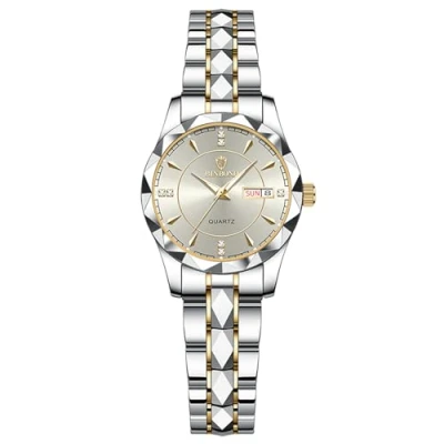 Afbeelding van JewelryWe Zakelijke Analoge Quartz Horloges: Mannen Vrouwen Jurk Waterdicht Lichtgevende Datum Kalender Dial Rvs Luxe Multifunctionele Paar Polshorloge, W grijs, Adult