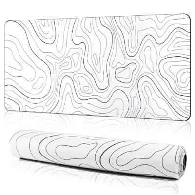 Afbeelding van gaming muismat XXL, 900 x 400 mm, vloeibare kunst groot genaaide randen waterdicht, antislip bureauonderlegger voor computer pc professionele gamers, verbeterde precisie, wit