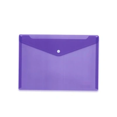 Afbeelding van HERMA 20078 Documententas A4 transparant violet paars, 5 stuks, kleine showtassen envelop met drukknop, plastic voor school, universiteit, kantoor, reizen