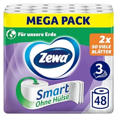 Afbeelding van Zewa Smart toiletpapier zonder huls, grote verpakking met 48 rollen (6x8x300 vellen)