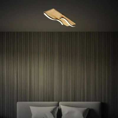 Afbeelding van Briloner Vinka LED plafondlamp 3815014 Houtdecor Waveform 2 vlammen AAN/UIT Warm wit licht 55 x 14 8,5 cm Zwart Hout