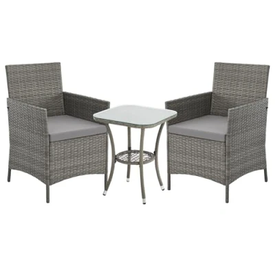 Afbeelding van SVITA Brooklyn Bistro tuinmeubelset, 3 delig, rotan, outdoor, tuinlounge, terras, balkon, tuin, zitgroep met 2 stoelen en tafel, grijs