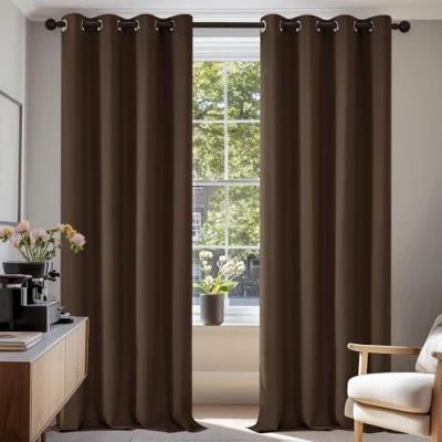 Afbeelding van Deconovo Set van 2 ondoorzichtige en koudewerende gordijnen, 200 x 140 cm (hoogte breedte), bruin