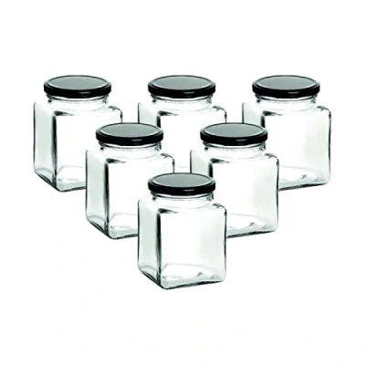 Afbeelding van gouveo Set van 24 inmaakpotten, 730 ml, vierkant, met schroefdeksel, zwart, grote voorraadpotten draaisluiting, lege jampotten, bewaarpotten