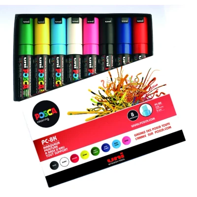 Afbeelding van uni ball Paint Marker op waterbasis Posca PC 8K doos van 8 stuks in geassorteerde kleuren paintmarker