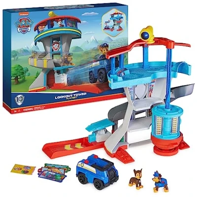 Afbeelding van PAW PATROL Uitkijktoren speelset met schietinrichting voor speelgoedauto&#039;s, 2 Chase actiefiguren, Chases politie cruiser en accessoires, kinderspeelgoed