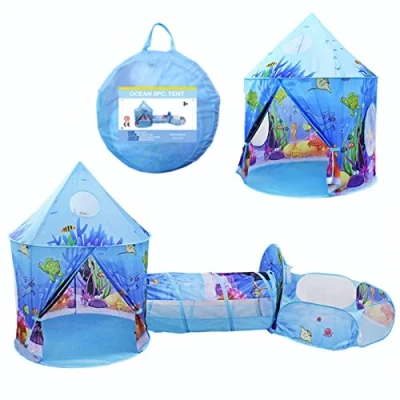 Afbeelding van Benebomo 3 in 1 pop up speeltent voor kinderen, huis en tunnel, peuters, speelhuis, ballenbak, grote tuin speelhuistent jongens meisjes binnen buiten, met draagtas