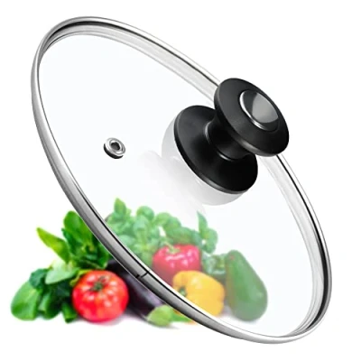 Afbeelding van KADAX Pandeksel, universeel deksel van glas met zwarte en zilveren handgreep, hittebestendig in verschillende maten, pannendeksel, glazen voor pan, pan (26 cm)