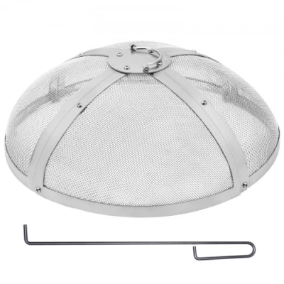 Afbeelding van VEVOR Vuurkorf vonkscherm rond 27 inch, versterkte zware stalen metalen afdekking, outdoor vuurkorfdeksel, gemakkelijk te openen bovenste schermafdekkingen, met ringhandvat voor buiten, terras,