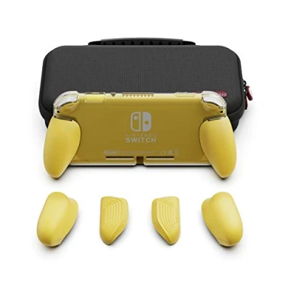 Afbeelding van Skull &amp; Co. GripCase Lite Bundle: A Comfortable Protective Case with Replaceable Grips [to fit All Hands Sizes] for Nintendo Switch [with Carrying Case] Yellow