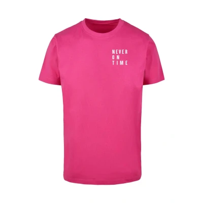 Afbeelding van Merchcode Never ON TIME Tshirt print, Maat: Medium, Hibiskus pink