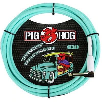 Afbeelding van Pig Hog PCH10SGR 1/4 &quot;Recht naar 1/4&quot; rechtshoekige zeeschuim groene instrumentkabel, 10 voet