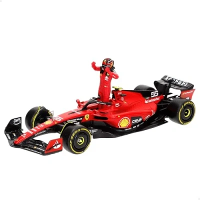 Afbeelding van Ferrari SF 23 Carlos Sainz nr. 55 seizoen 2023 Formule 1 F1 schaal 1/24 cm modelauto met pilotenfiguur DieCast BBurago 18 26809