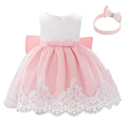 Afbeelding van Lito Angels Kanten Jurken voor Baby Meisjes met Hoofdband Verjaardagsfeestje Bruiloft Bloemenmeisjes Jurk Roze Maat 86 (Leeftijd 12 18 Maanden) (Markeringsnummer 80)