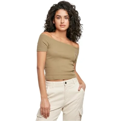 Afbeelding van Urban Classics OFF Shoulder Tshirt basic, Dames, Maat: XS, Khaki