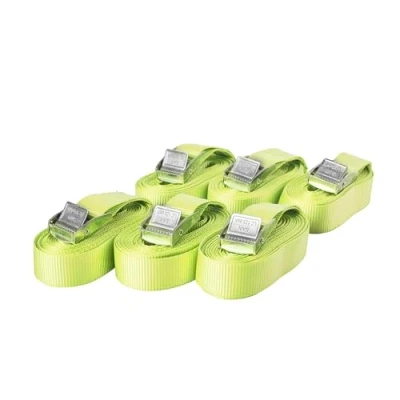Afbeelding van 6 spanbanden, sjorbanden met klemsluiting, bevestigingsriem, belastbaar tot 250 kg, volgens DIN EN 12195 2, lengte 4 m breedte 25 mm, eendelig, neongeel