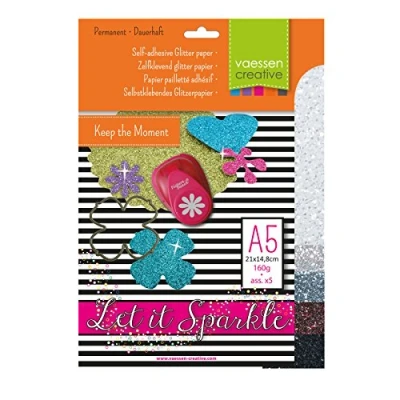 Afbeelding van Vaessen Creative Zelfklevend Glitterpapier 160g A5 formaat 5 Vellen Grijs