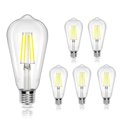 Afbeelding van Aigostar LED lampen, E27, met filament, koud licht, 6500K, 8W (komt overeen 75W), 1050 lumen, niet dimbaar, decoratieve gloeilampen, 5 stuks